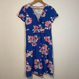 Joules Jude Blue Floral Jersey Faux Wrap Dress Size 10